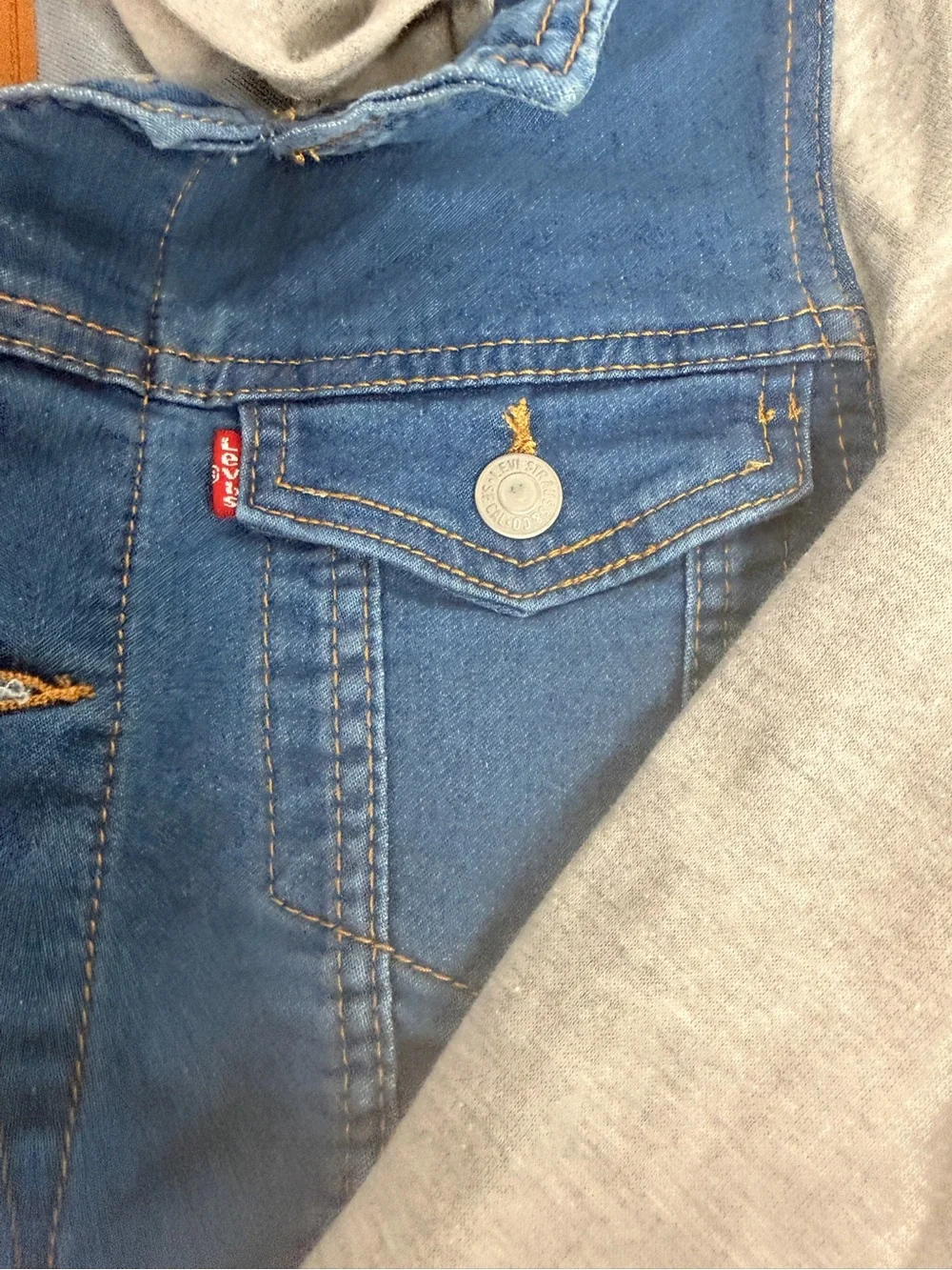 Levi's Kids Blue Denim Jacket with Light Gray Hood & Sleeves